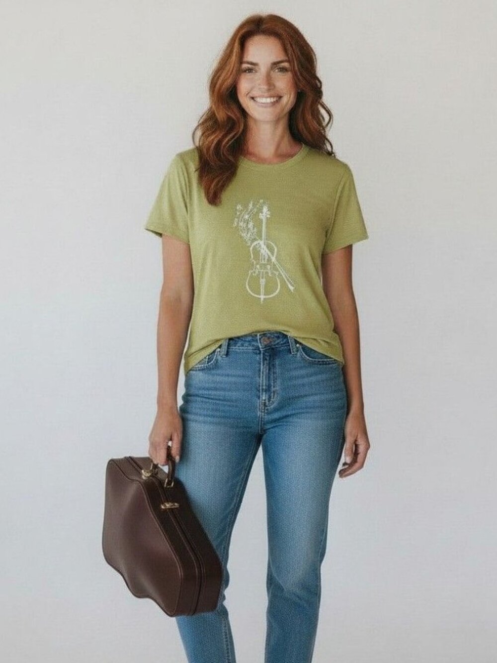 Violin Shirt Size M Music Notes Graphic Tee Light Green Orchestra Core Top